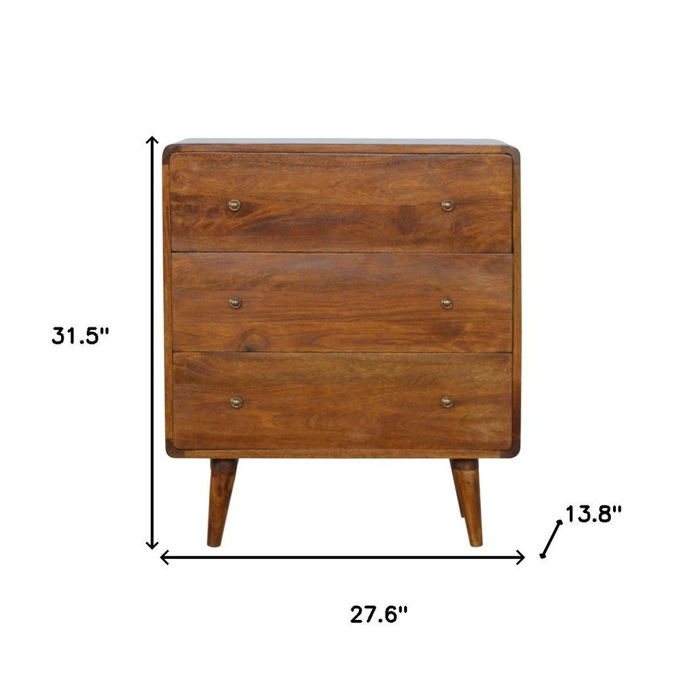 28" Brown Solid Wood Three Drawer Sideboard