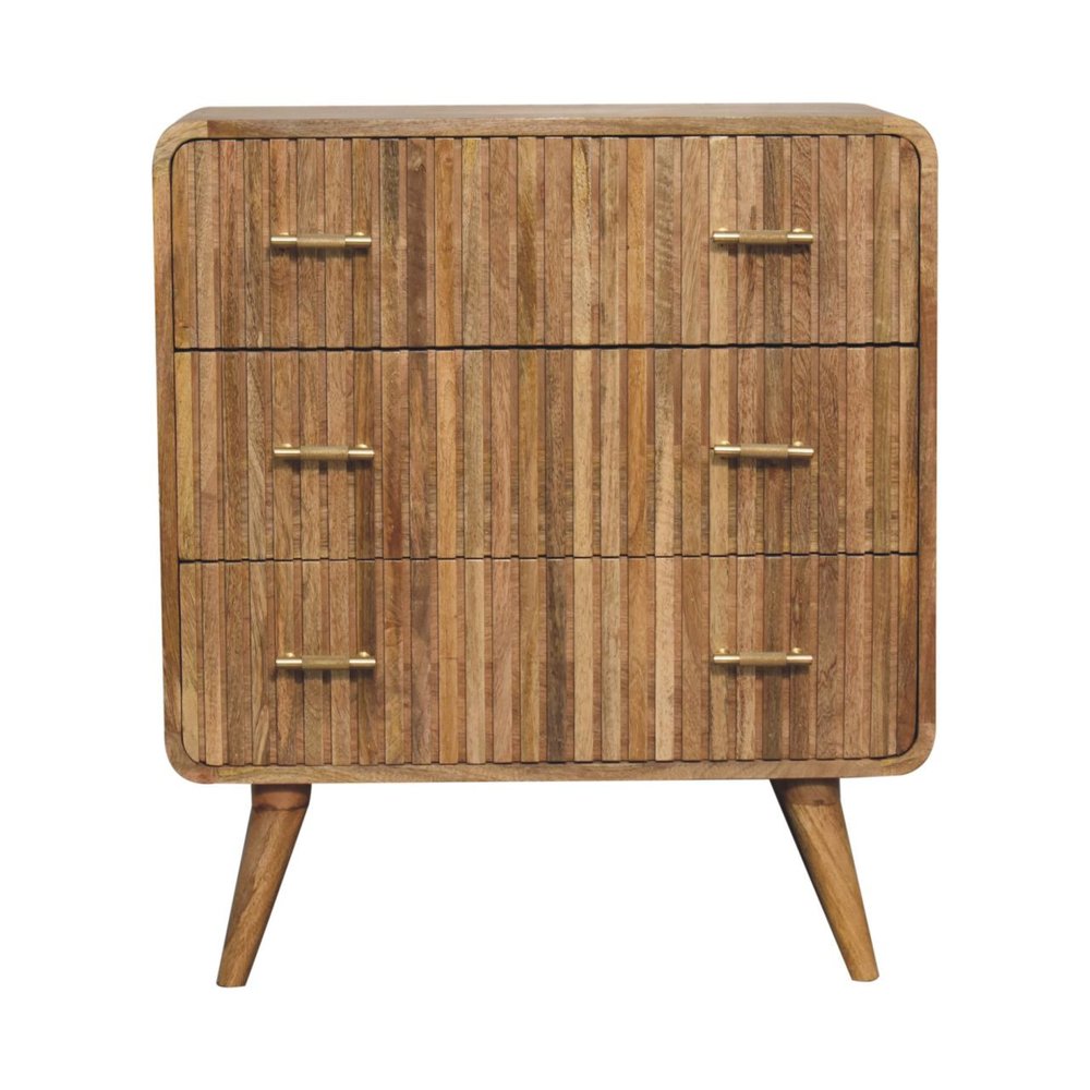 28" Brown Solid Wood Three Drawer Sideboard