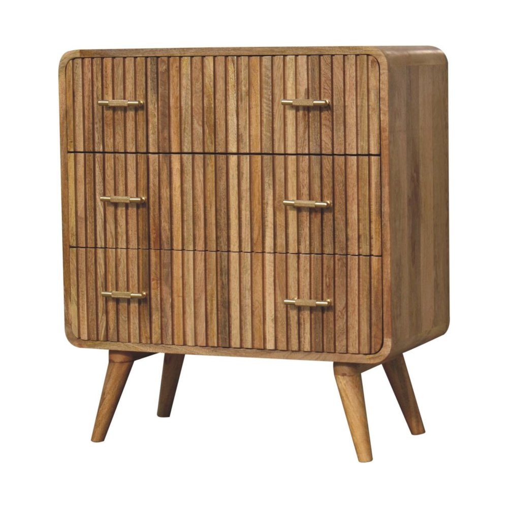 28" Brown Solid Wood Three Drawer Sideboard