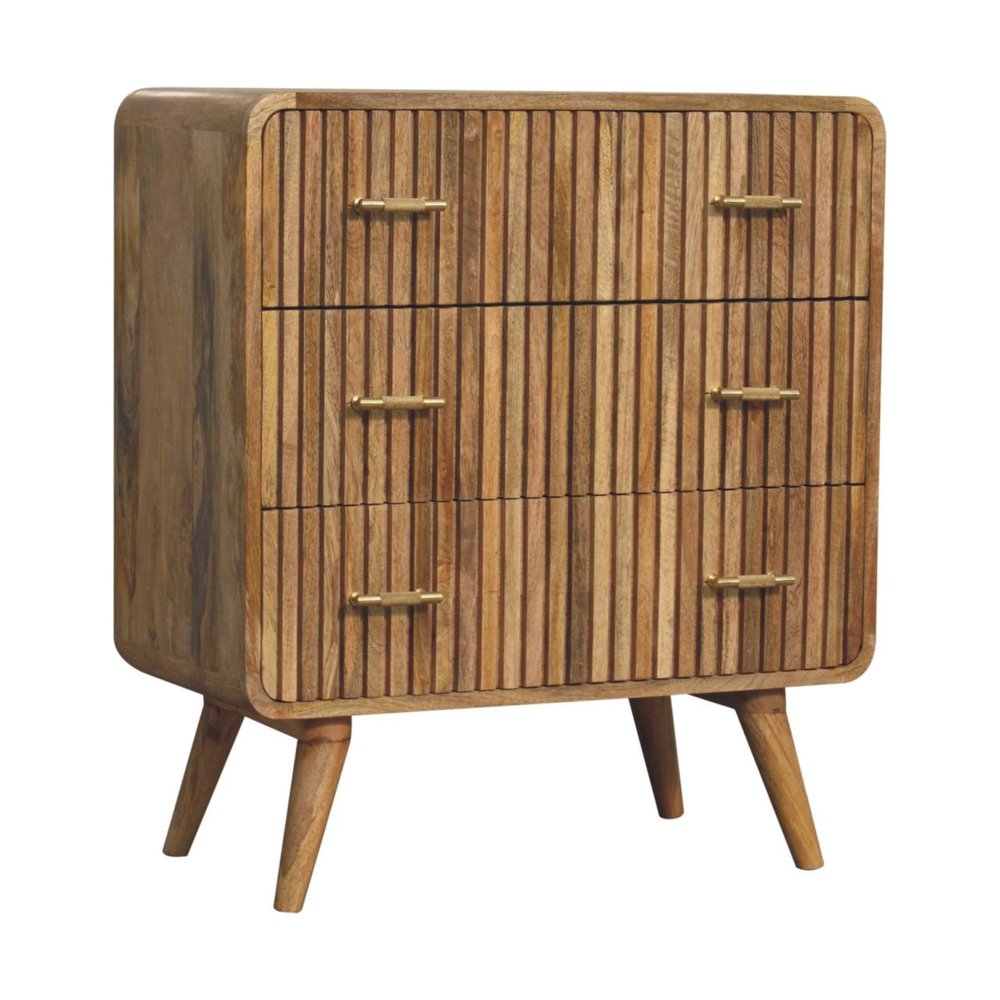 28" Brown Solid Wood Three Drawer Sideboard