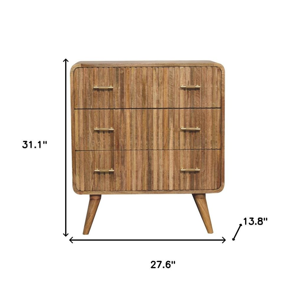28" Brown Solid Wood Three Drawer Sideboard