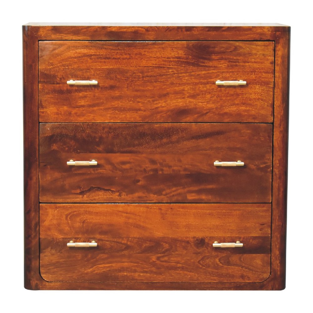 32" Brown Solid Wood Three Drawer Sideboard