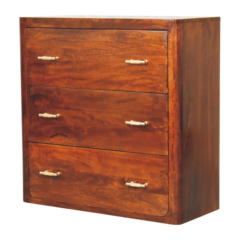 32" Brown Solid Wood Three Drawer Sideboard