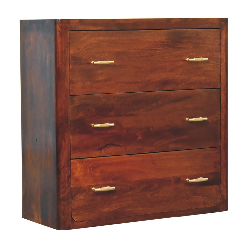 32" Brown Solid Wood Three Drawer Sideboard
