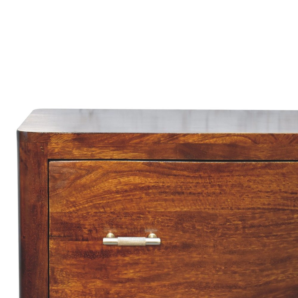 32" Brown Solid Wood Three Drawer Sideboard