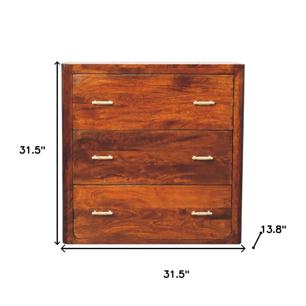 32" Brown Solid Wood Three Drawer Sideboard