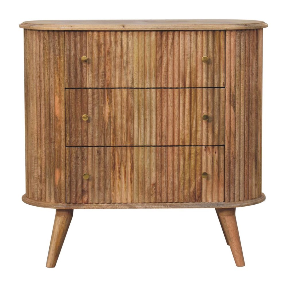 32" Brown Solid Wood Three Drawer Sideboard