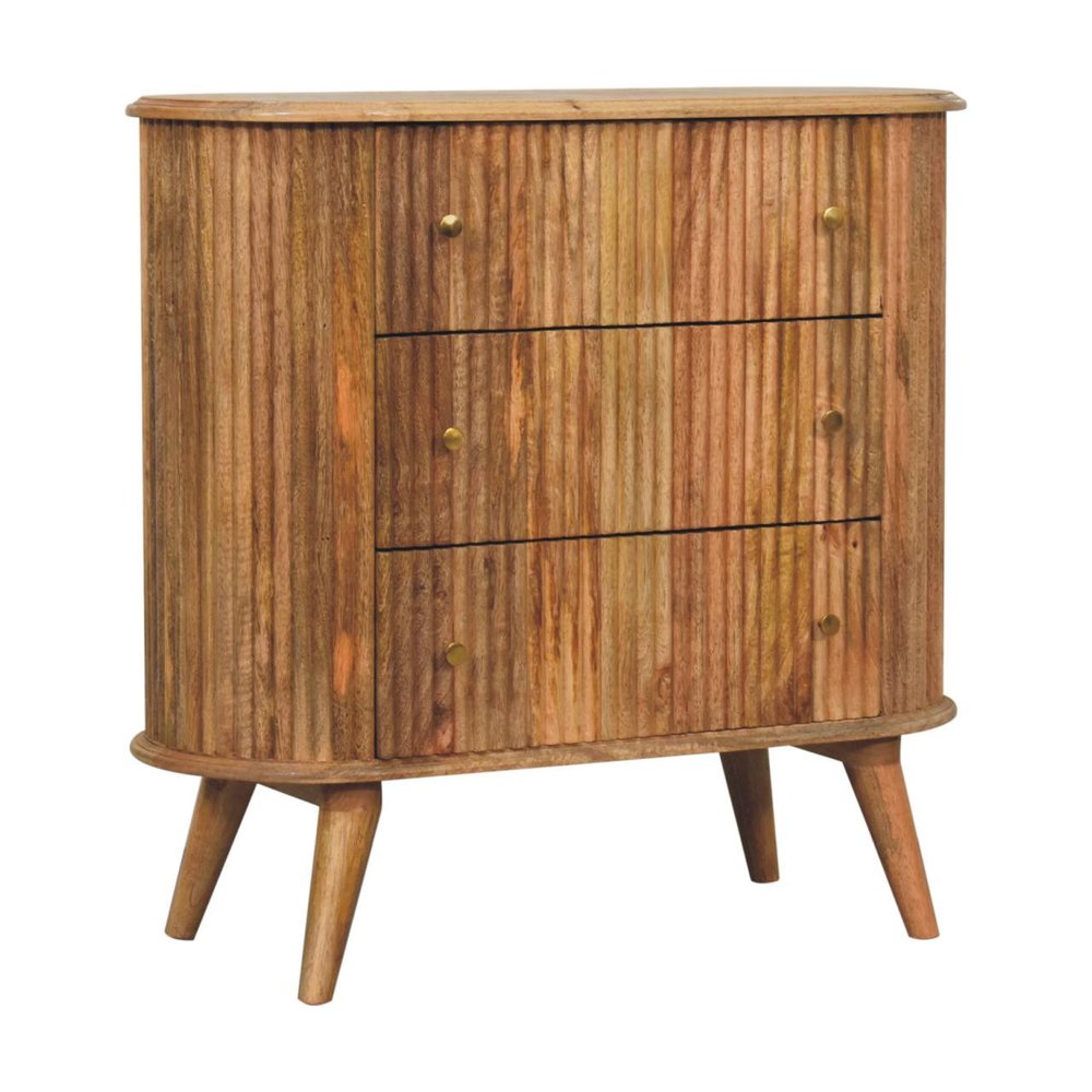 32" Brown Solid Wood Three Drawer Sideboard
