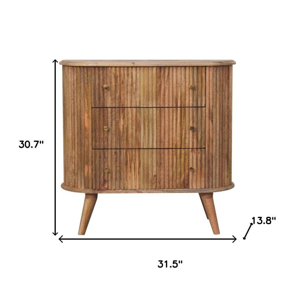 32" Brown Solid Wood Three Drawer Sideboard