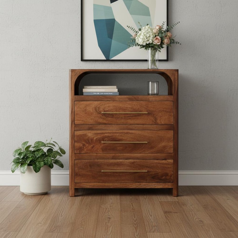 30" Brown Solid Wood Two Drawer Sideboard