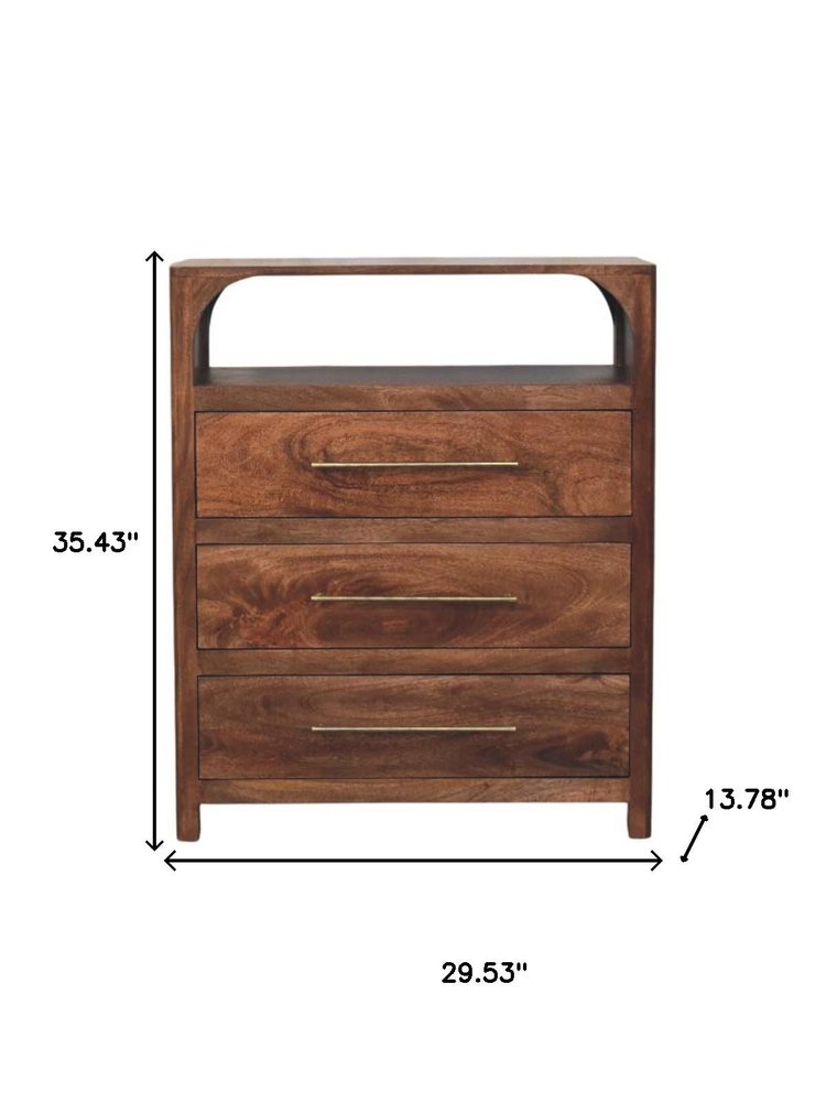 30" Brown Solid Wood Two Drawer Sideboard