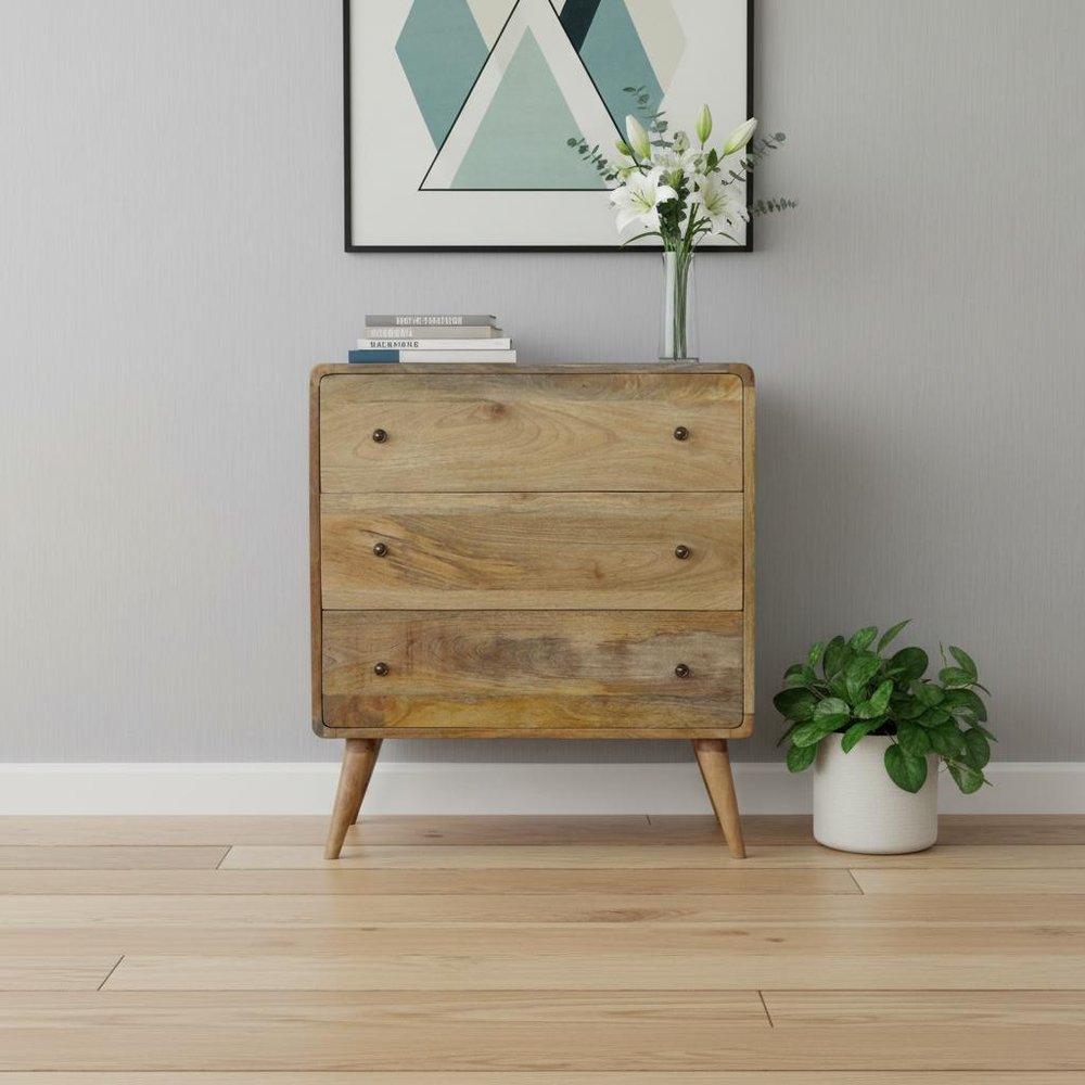 28" Brown Solid Wood Three Drawer Sideboard