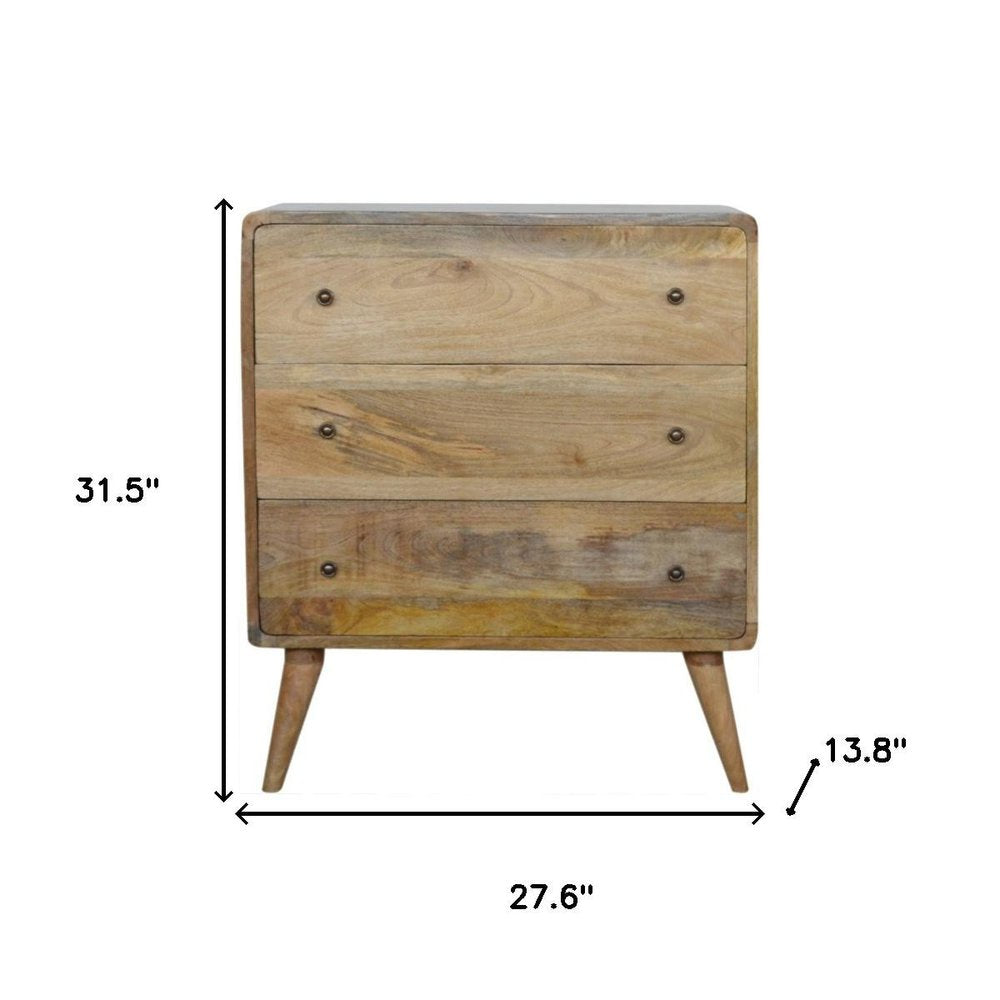 28" Brown Solid Wood Three Drawer Sideboard