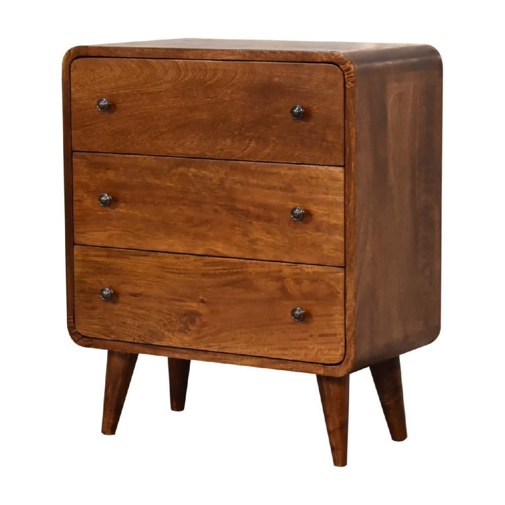 22" Brown Solid Wood Three Drawer Sideboard