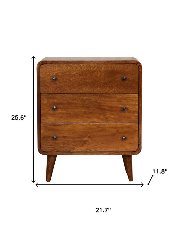 22" Brown Solid Wood Three Drawer Sideboard