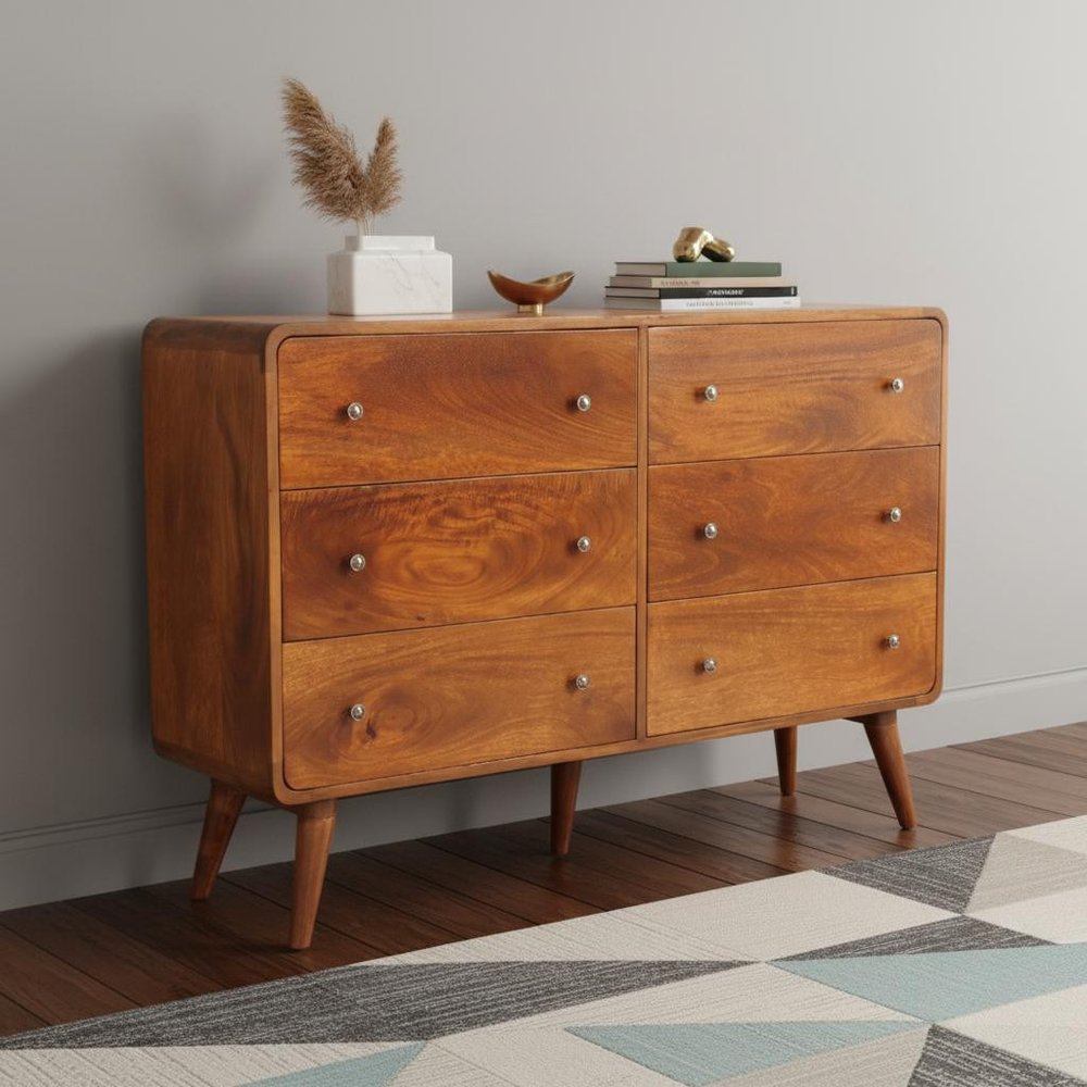 47" Brown Solid Wood Six Drawer Sideboard