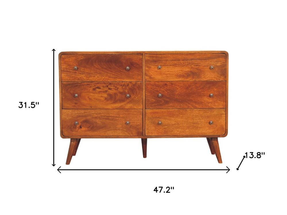 47" Brown Solid Wood Six Drawer Sideboard