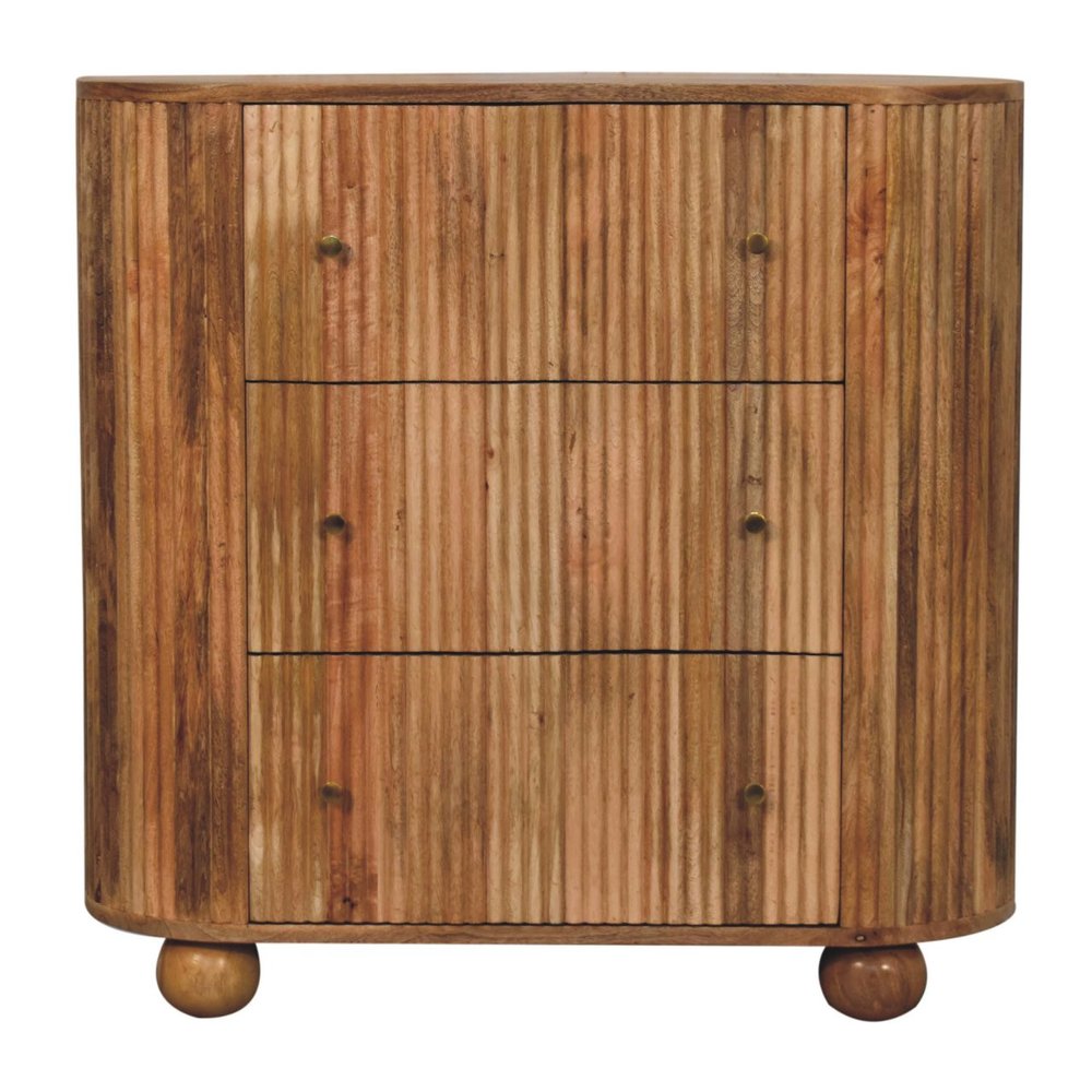 35" Brown Solid Wood Three Drawer Sideboard