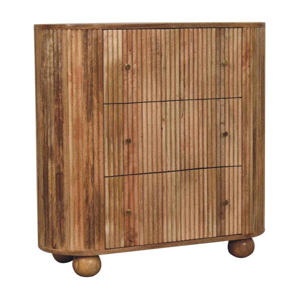 35" Brown Solid Wood Three Drawer Sideboard