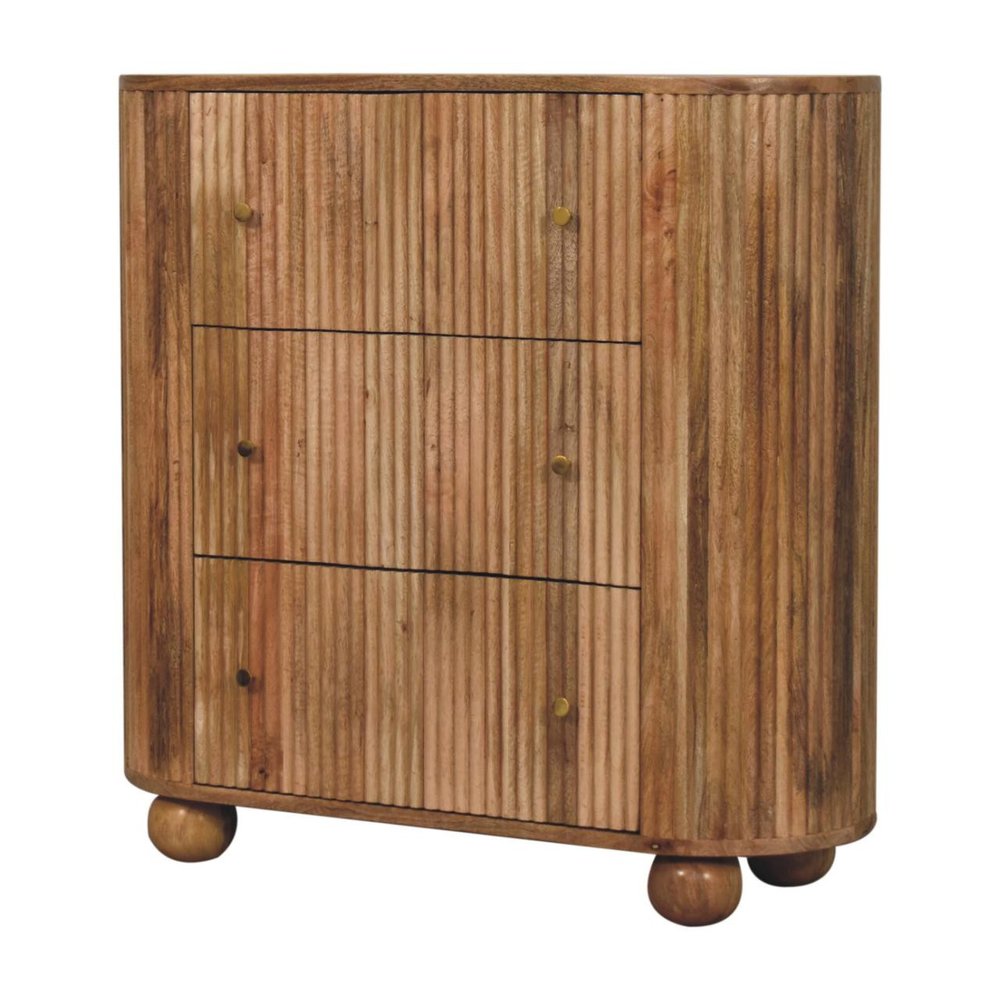 35" Brown Solid Wood Three Drawer Sideboard