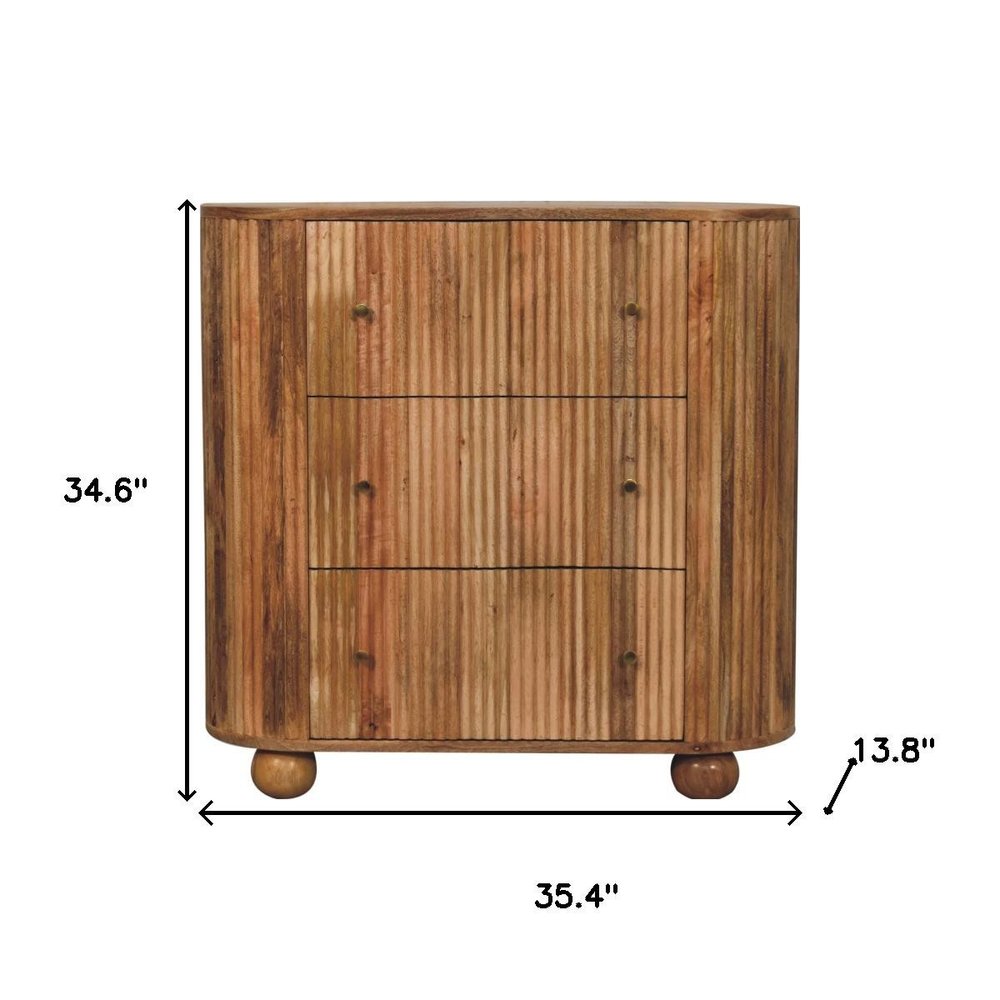 35" Brown Solid Wood Three Drawer Sideboard