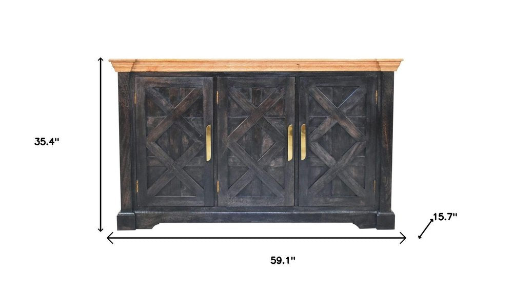 59" Brown Solid Wood Two Drawer Sideboard