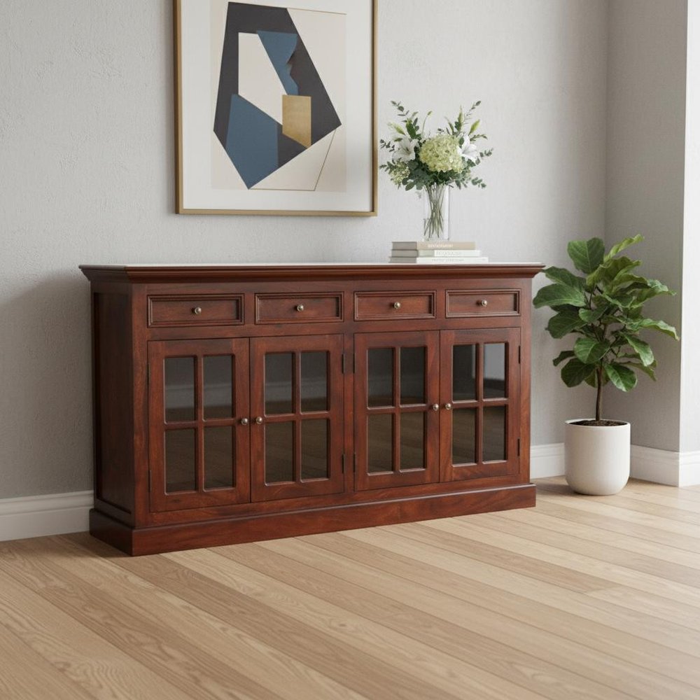 65" Brown Solid Wood Six Drawer Sideboard
