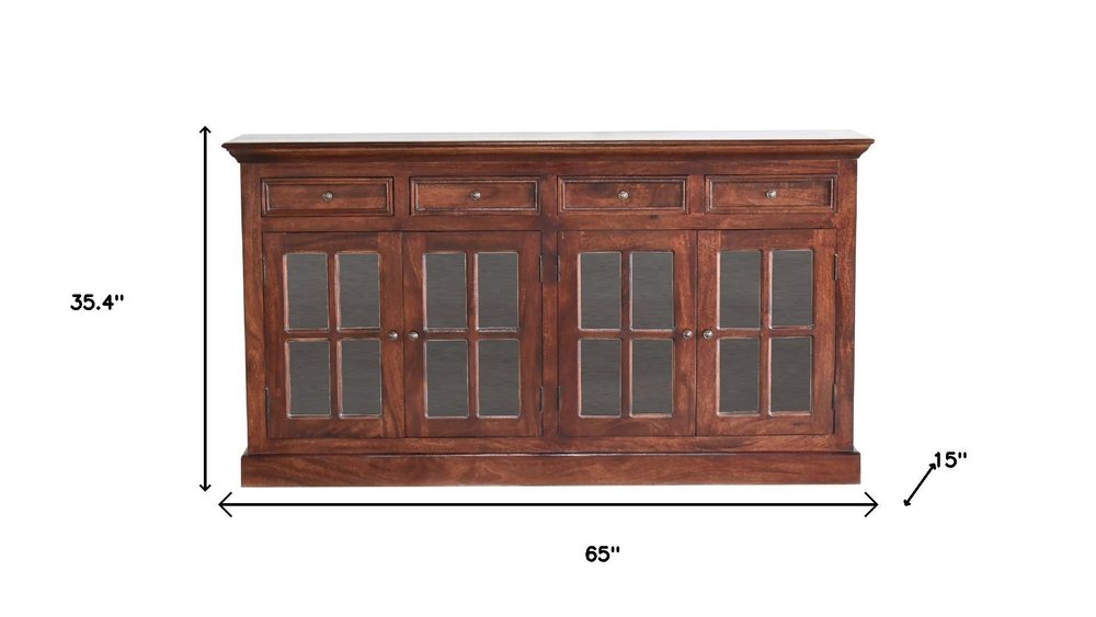 65" Brown Solid Wood Six Drawer Sideboard