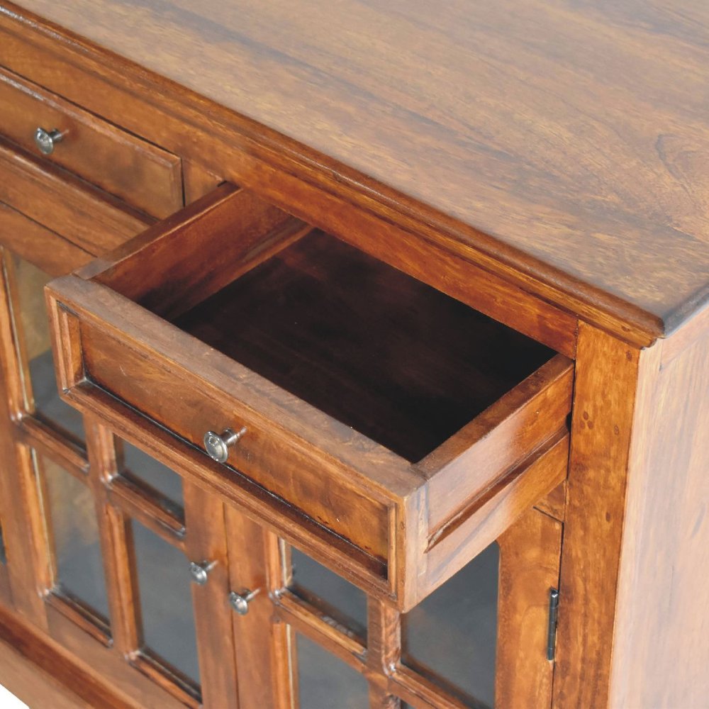 65" Brown Solid Wood Four Drawer Sideboard