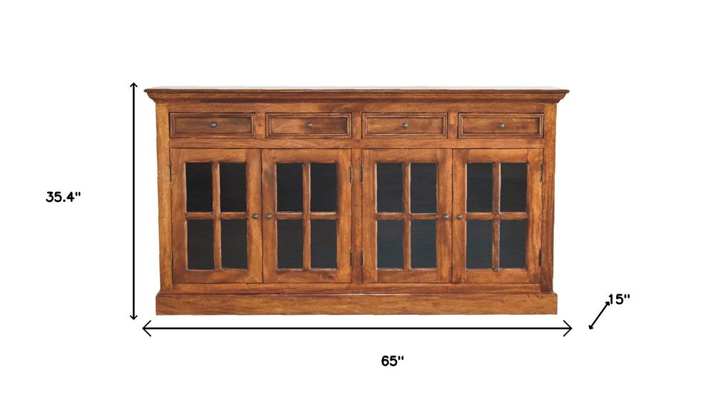 65" Brown Solid Wood Four Drawer Sideboard