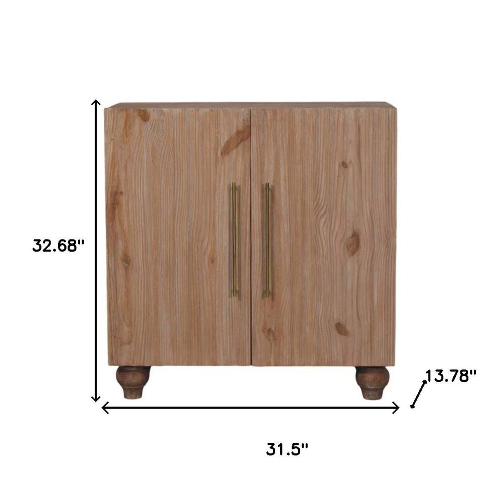 32" Brown Solid Wood Two Drawer Sideboard
