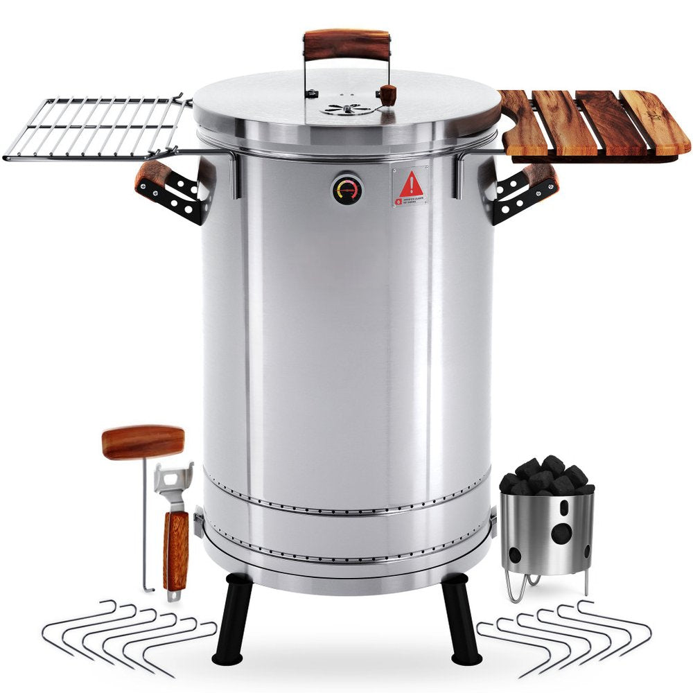 29" X 18" Silver Stainless Steel Portable Barrel Smoker Grill Combo
