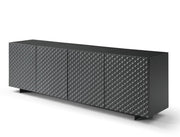 94" Dark Gray Wood Carved Geometric Sideboard With Four Doors
