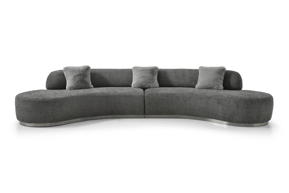 150" Dark Gray Boucle Curved Sofa With Toss Pillows