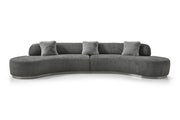 150" Dark Gray Boucle Curved Sofa With Toss Pillows
