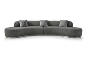 150" Dark Gray Boucle Curved Sofa With Toss Pillows