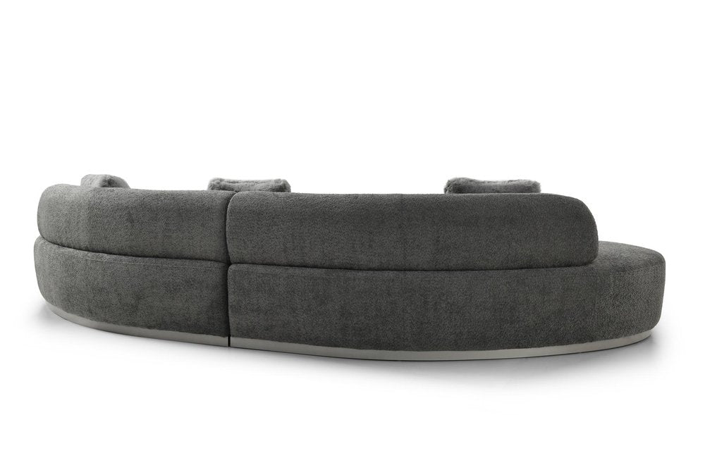 150" Dark Gray Boucle Curved Sofa With Toss Pillows