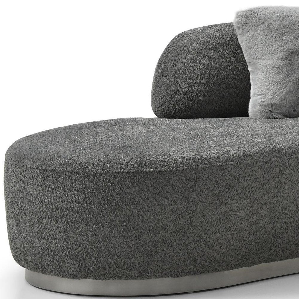 150" Dark Gray Boucle Curved Sofa With Toss Pillows