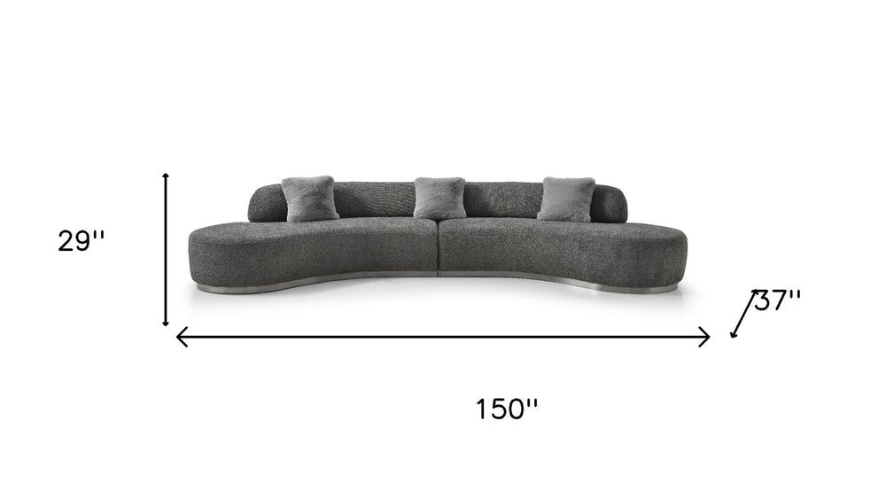 150" Dark Gray Boucle Curved Sofa With Toss Pillows