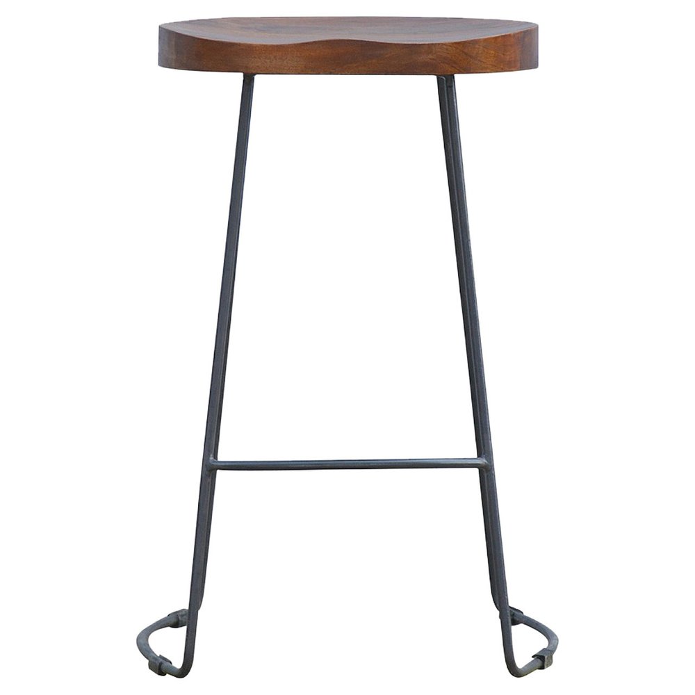30" Brown and Black Solid Wood and Iron Bar Height Bar Chair
