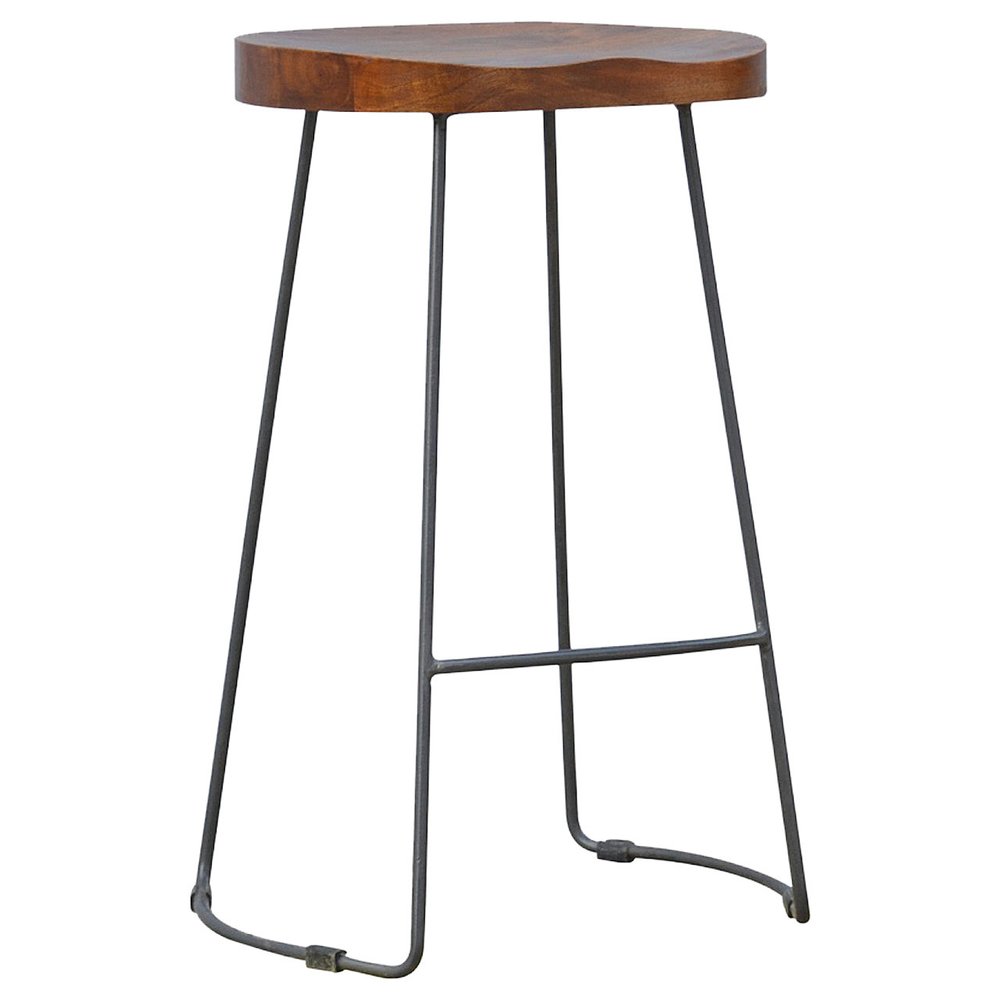 30" Brown and Black Solid Wood and Iron Bar Height Bar Chair