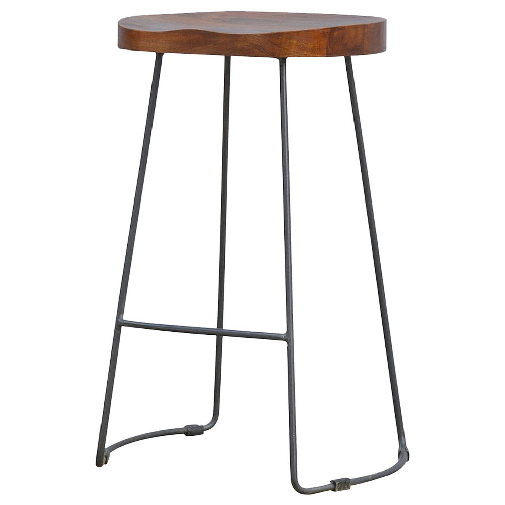 30" Brown and Black Solid Wood and Iron Bar Height Bar Chair