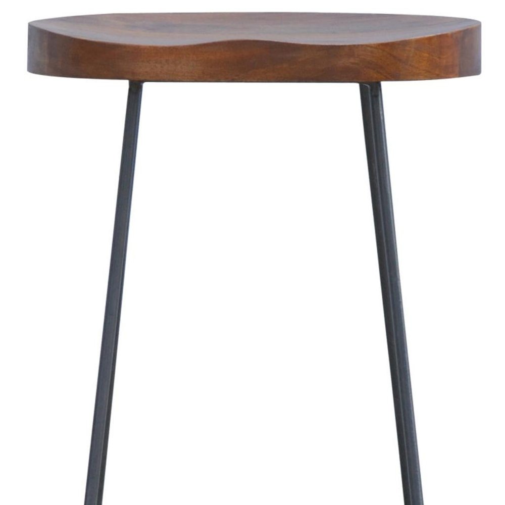 30" Brown and Black Solid Wood and Iron Bar Height Bar Chair