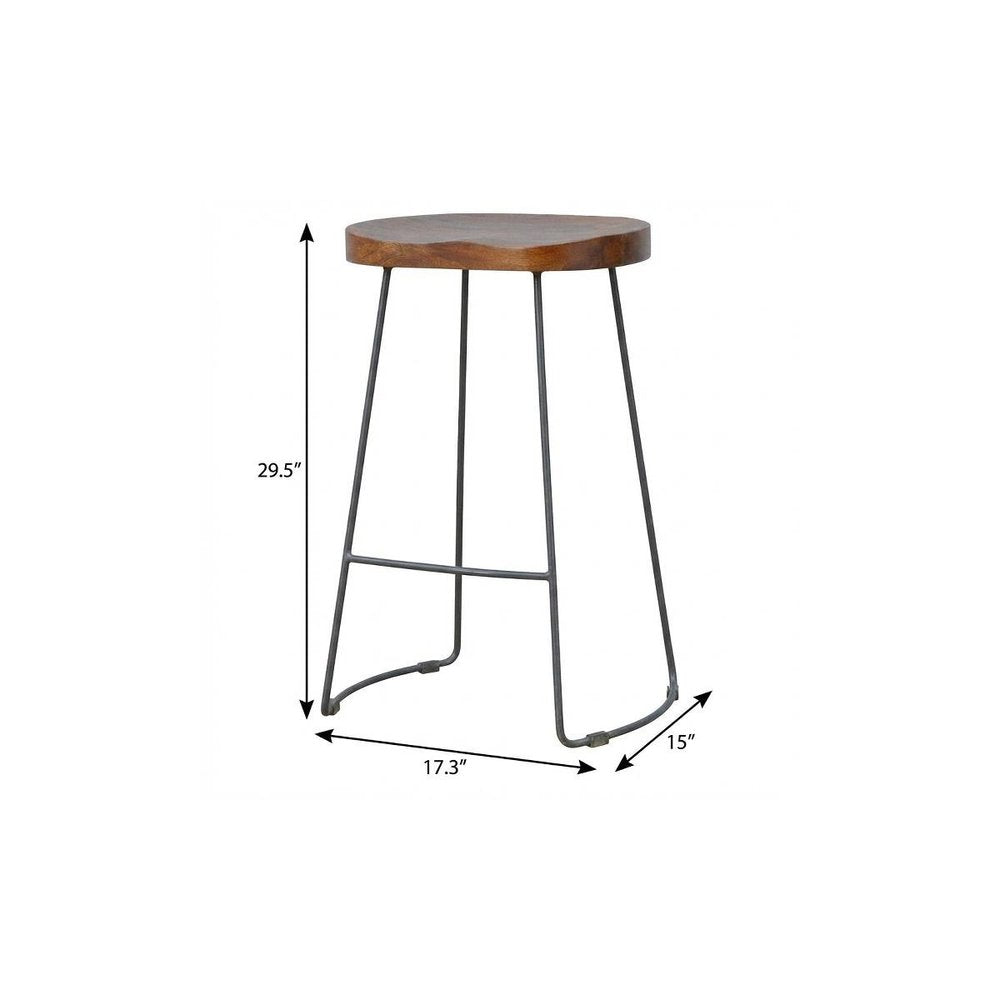 30" Brown and Black Solid Wood and Iron Bar Height Bar Chair