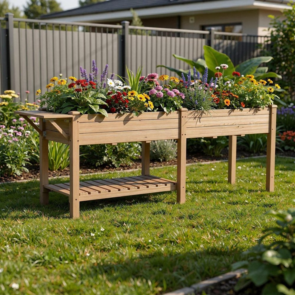 31" X 82" Brown Wood Rectangular Planter Box