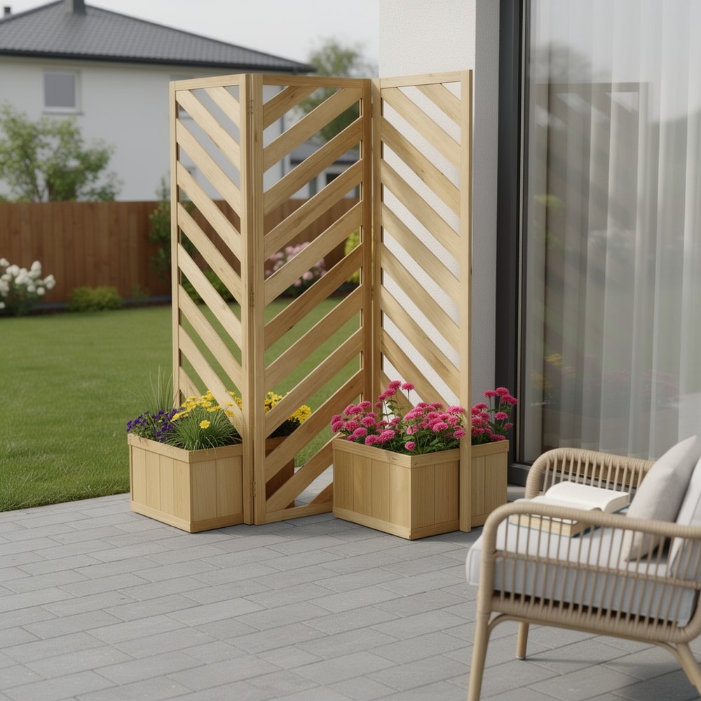 65" X 62" Brown Wood Rectangular Planter Box
