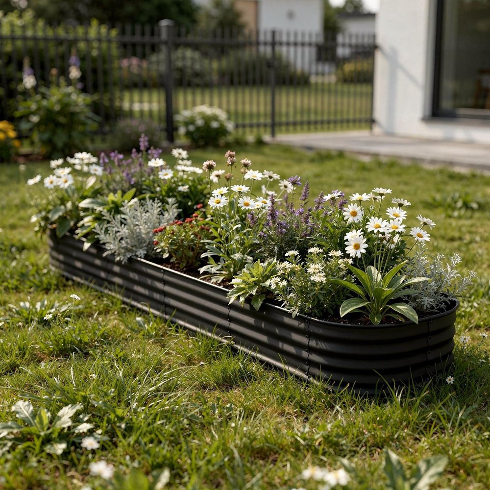 12" X 95" Light Gray Steel Rectangular Planter Box