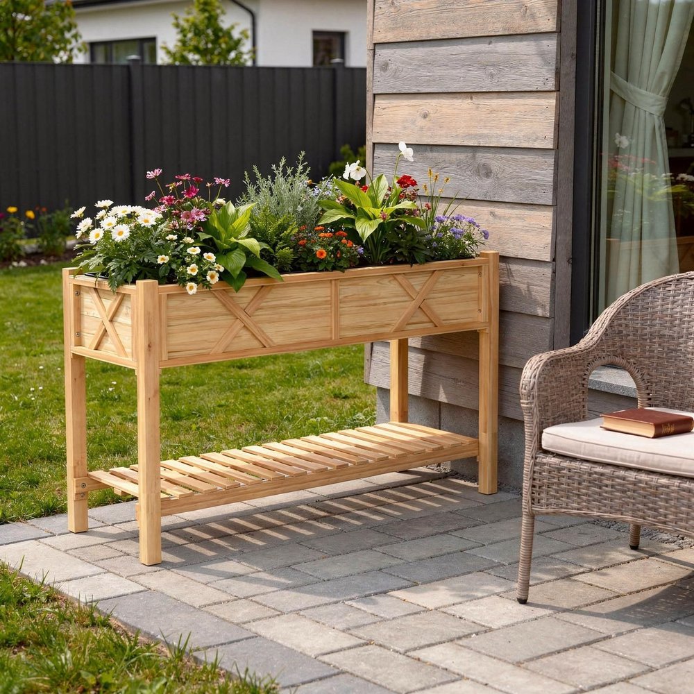 32" X 47" Brown Wood Rectangular Planter Box