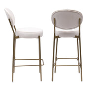Set of Two 29" White and Gold Velvet and Metal Low Back Bar Height Bar Chairs