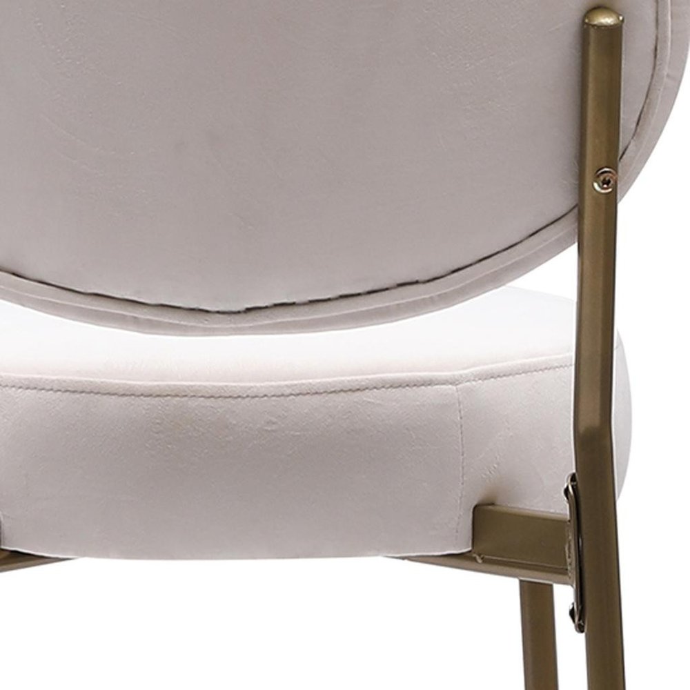 Set of Two 29" White and Gold Velvet and Metal Low Back Bar Height Bar Chairs